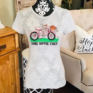 Dang Chicks “DANG HIPPIE CHICK” Grey Burnout Tee M